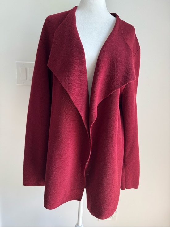 Eileen Fisher Sweaters - Eileen Fisher 100% Wool Italian Yarn Open Burgundy Cardigan Size 1X